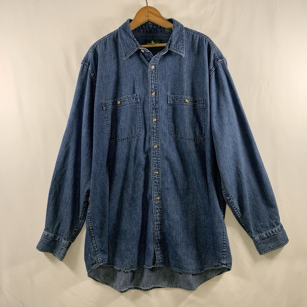VTG 90s Mens Western Denim Long Sleeve Button Shirt Size XLT  Ranch Work Rugged